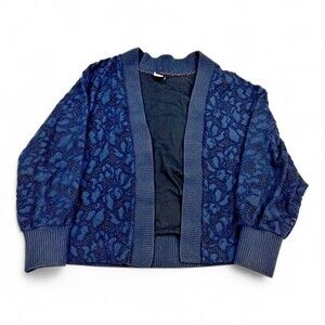 Akemi + Kin Navy Lace-Overlay Open Front Cardigan L